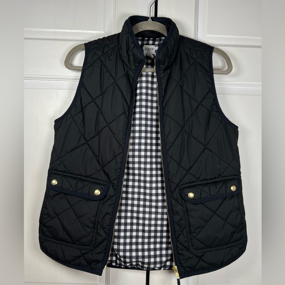 J.Crew Excursion Women's Quilted Puffer Vest, Gingham Lined Gold Hardware Size S - Picture 4 of 9